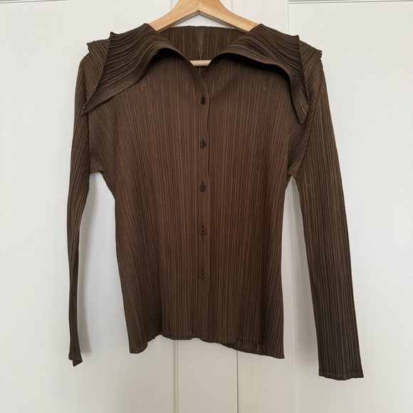 Issey Miyake Pleats Please Long Sleeve Shirt in Brown - Picture 2 of 7
